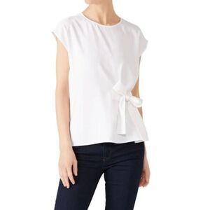 Club Monaco Riella Top‎ Front Side Tie Relaxed Fit Round Neck Women Small White